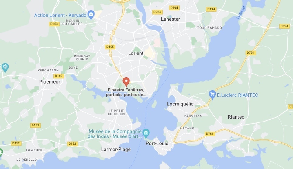 Carte de Lorient et de ses environs situant l'agence Finestra
